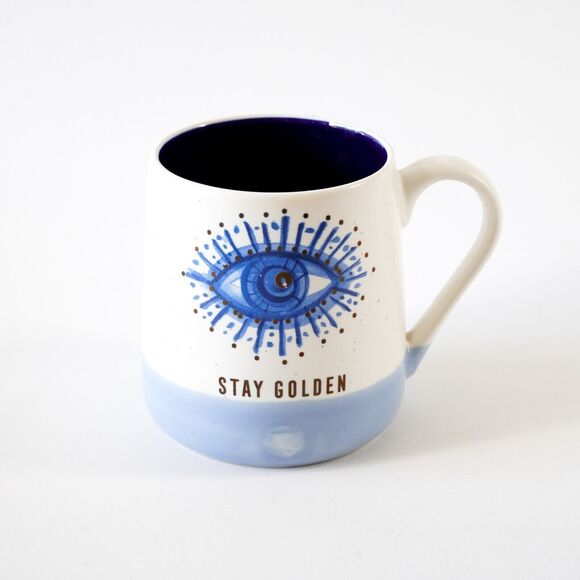Stay Golden Psychic Protection Evil Eye Ceramic Coffee Mug Tea Cup Blue White - Picture 3 of 7